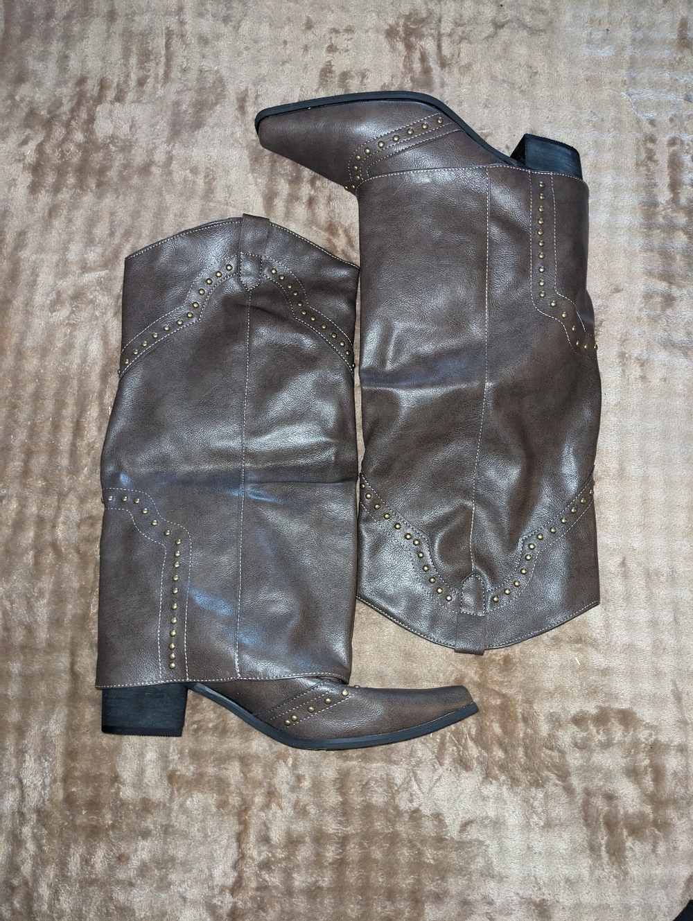 Brown Studded Western Knee Boots